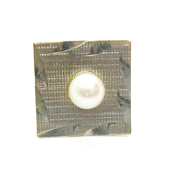 Sterling Silver Tie Tack with chain cultured Pearl vintage Formal Necktie Hold - Picture 1 of 3
